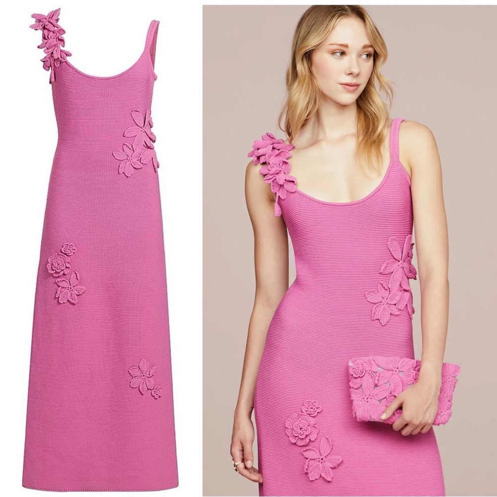 AMUR Allegra Floral Appliqué Knit Midi Dress - Picture 1 of 16